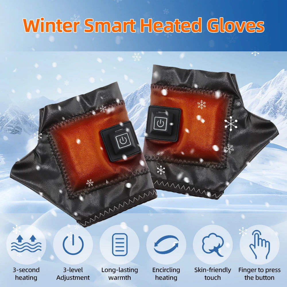 Smart Wireless Heating Leather Gloves Winter Thermal Fingerless Glove Hand Keep Warm