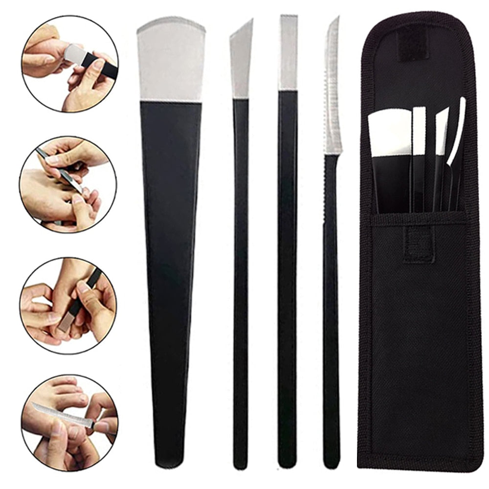 4Pcs/Set Black Stainless Steel Pedicure Knife Professional Pedicure Knife Set Foot Care Tool Nail Tool Kit With Bag