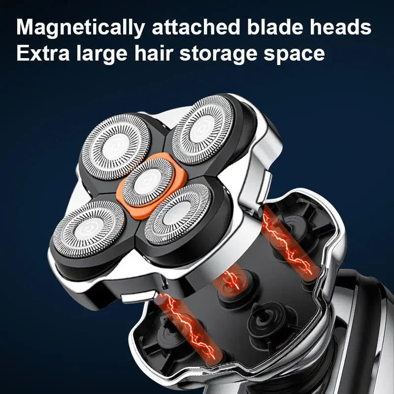 Head Shavers Upgraded 6-in-1 Electric Razor for Bald Men 5D Floating Shaving Rotary Shaver Grooming Kit IPX7 Waterproof Wet Dry