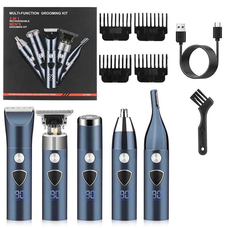 Beard Trimmer For Men Electric Hair Clipper Cordless Mens Grooming 5 In 1 Kit Hair Trimmer & Mustache Trimmer & Nose Long lasting