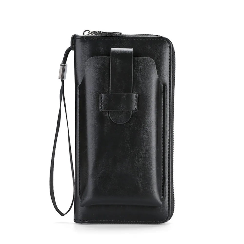 Cowhide Long Wallets Fashion Large Capacity Soft Leather Coin Purse Multifunction Zipper Phone Clutch Bag Male Men