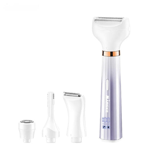 Electric Ladies Shaver 4 in 1 IPX5 Waterproof Underarms Legs Hands Back Lips Private Parts Epilator USB Charging Digital Display