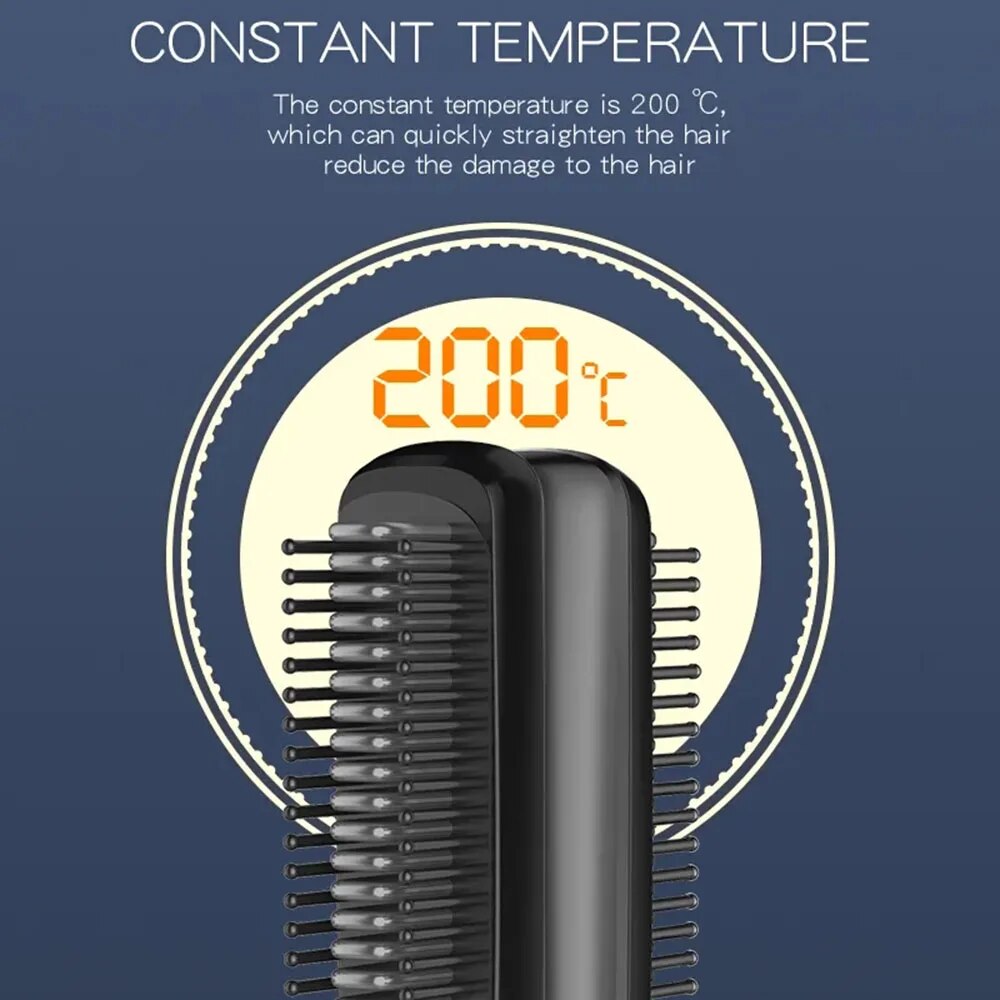 Cordless Hair Straightener Beard Comb for Women and Men 25W 2600mAh Automatic Brush Mini Magic Portable Wireless USB Charging