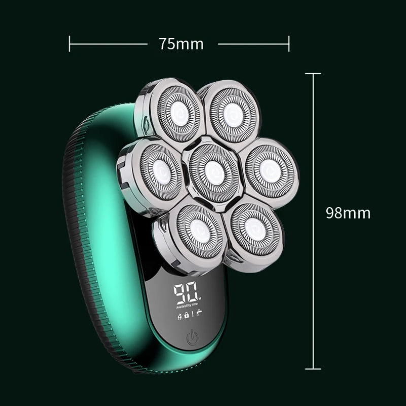 6 in 1 Electric Head Shaver for Bald Men 7D Floating Cutter Beard Trimmer Clipper Shaving USB Wireless Charging