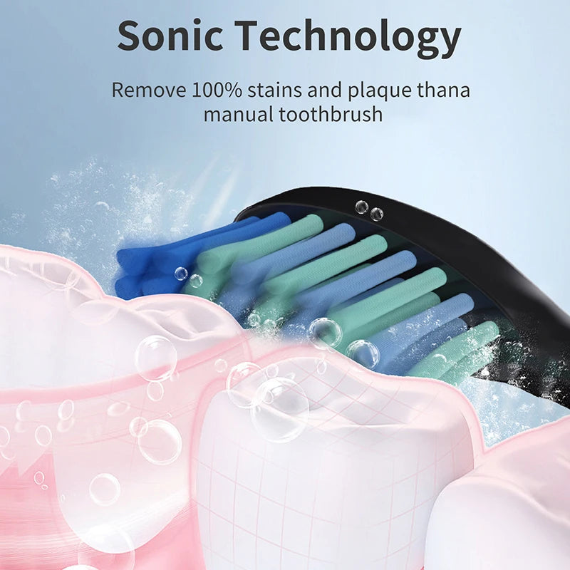 Electric Sonic Toothbrush Rechargeable Electronic Tooth Brushes 5 Brushing Modes IPX7 Waterproof With Replacement Heads