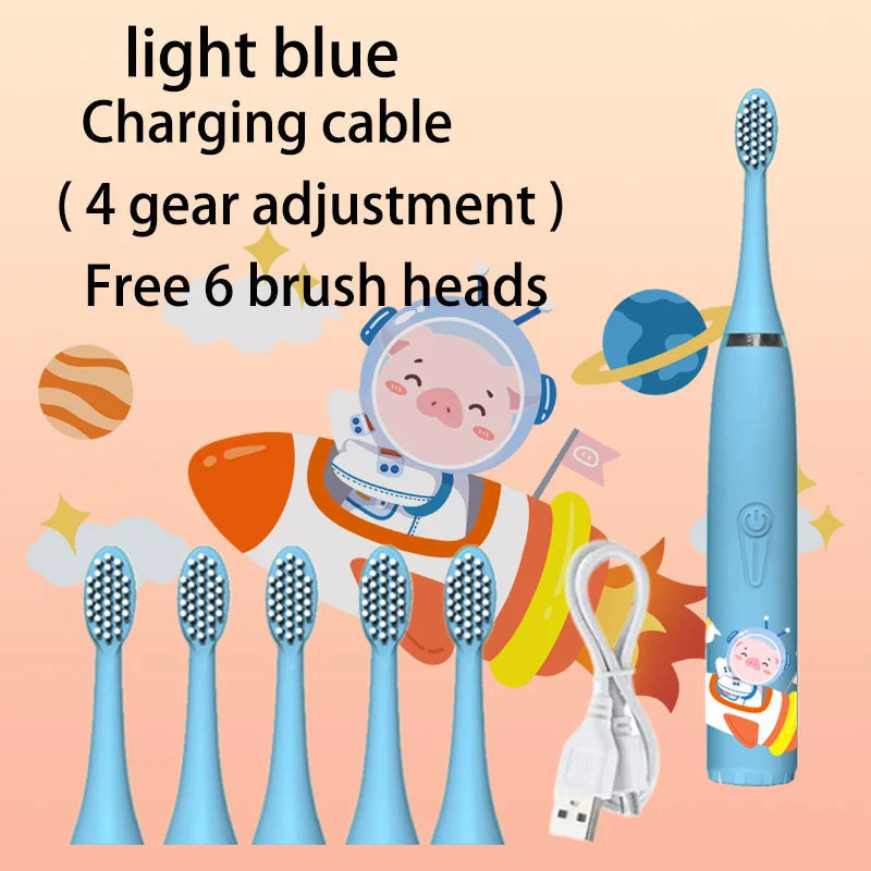 Kids Sonic Electric Toothbrush Colorful Cartoon For Kids Ultrasonic Soft Fur Automatic Waterproof With Replacement Heads