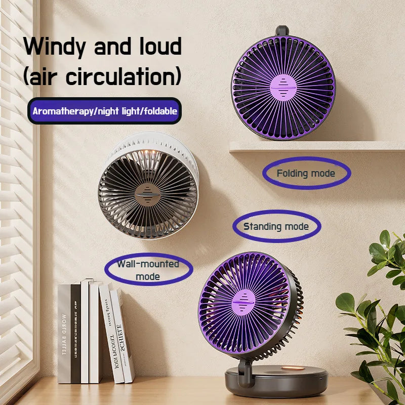 6 Inch Multifunctional Foldable Glow-in-the-dark Fan Desktop USB Mute Mini Fan 4-in-1 5-speed Adjustment Air Circulation Fan