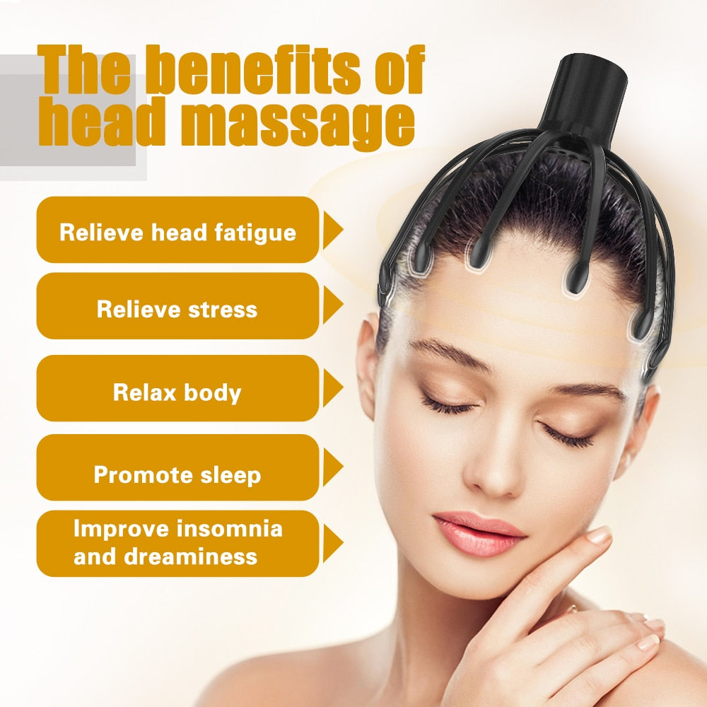 Electric Octopus 12 Claws Scalp Massager Hands Free 3 Modes Head Scratcher Relief Hair Stimulation Rechargeable Stress Relief