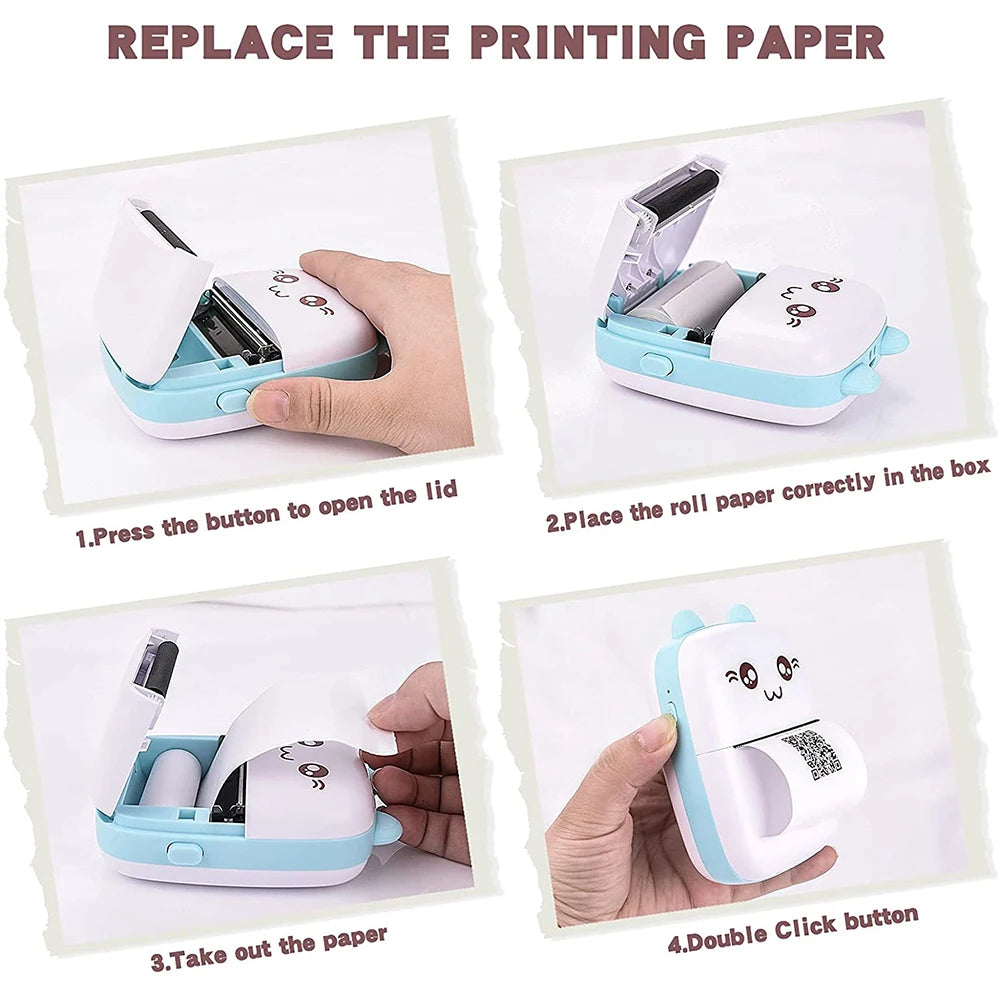 Portable Thermal Printer MINI CAT Print Photo Pocket Thermal Label Printer 58mm Printing Wireless Bluetooth Android IOS Printers