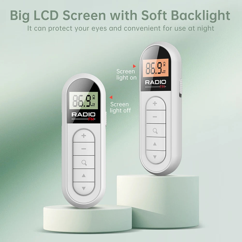 Mini Portable Pocket FM Radio 76-108MHZ Radio Receiver with Backlight LCD Display Wired 3.5mm Headphones Support Type-c Charging