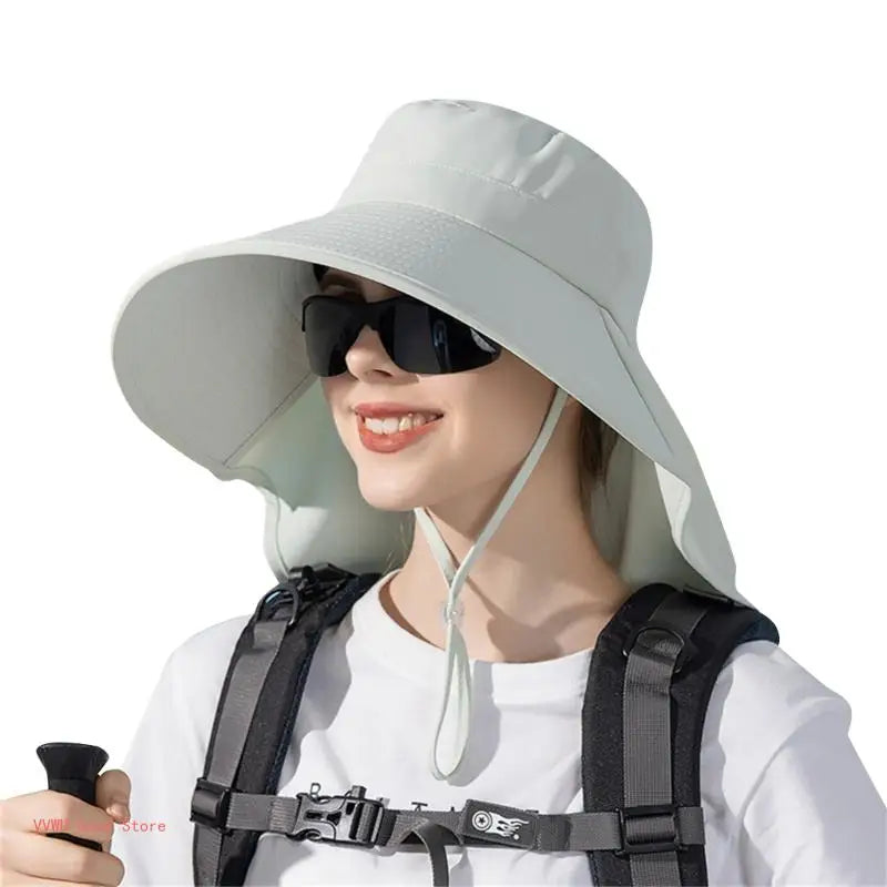 Hat With Neck Flap Hiking With Ponytail Hole Fishing Bucket Available in 7 Colors Sun Protection Dirt Resistant