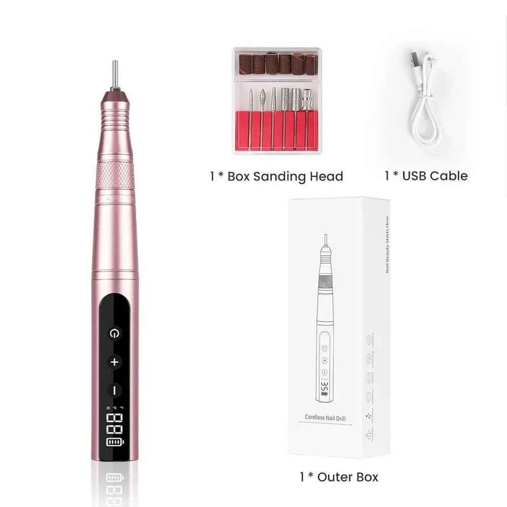 35000RPM Nail Drill Professional Rechargeable Cordless Electric File Portable LED Screen Kit