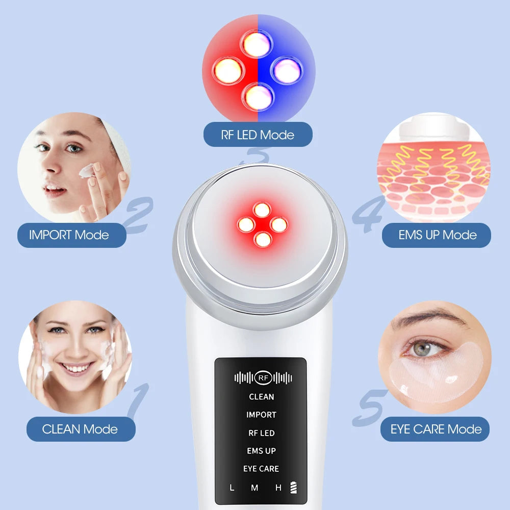 5 in 1 RF EMS Microcurrent Face Lifting Device Vibration LED Photo Skin Rejuvenation Wrinkle Remover Facial Massager