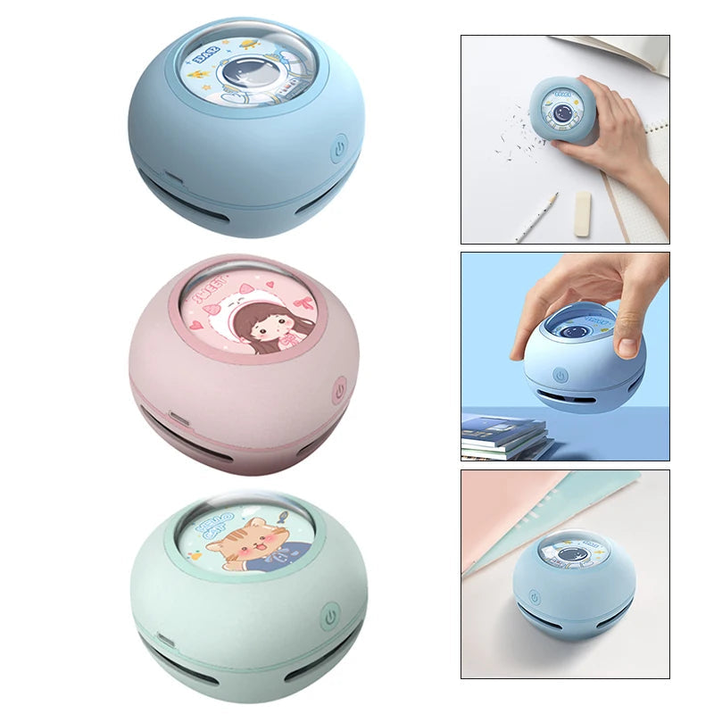 Mini Desktop Vacuum Cleaner Portable Student Use Eraser Paper Pencil Shavings Keyboard Grey Electric Power Vacuum