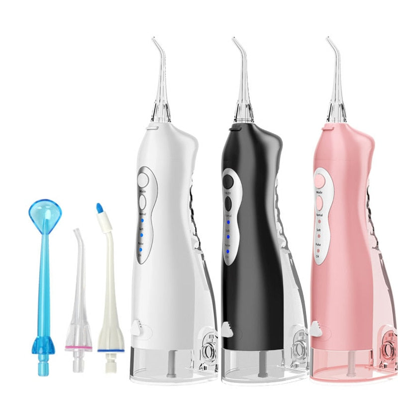 Dental Water Jet Oral Irrigator Rechargeable USB Portable Water Flosser 220ML Water Tank Waterproof Teeth Cleaner 4 Tip 3 Models