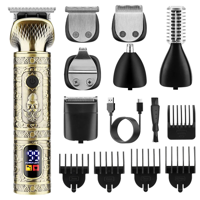 Professional 7 in 1 Hair Clipper Set for Men Barber All Metal Hair Trimmer Set Electric Shaver Nose Trimmer Grooming Kit