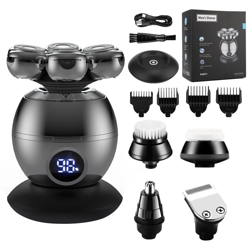 7D Electric Shaver Rechargeable Shaver Waterproof Rotary Shaver Beard Trimmer Nose Hair Trimmer Multi-function Men's Shaver Set