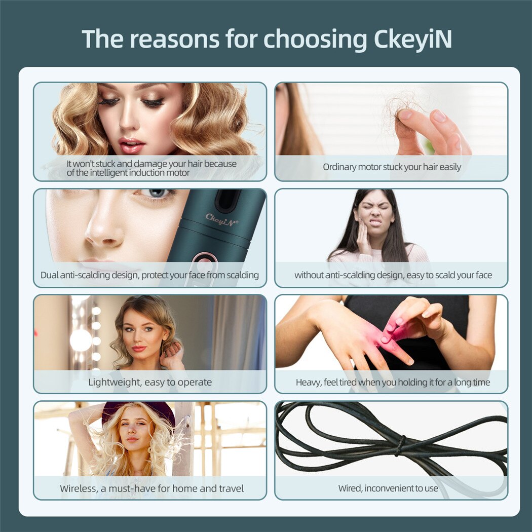 Automatic Hair Curler Ceramic Anti-Scalding Wireless Curling Iron for Women Electric Negative Ion Hair Waver Styling Tool