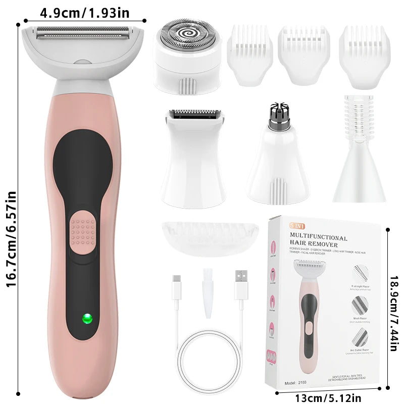 Multifunctional 4-in-1 Women's Shaving Set Electric Hair Removal Device Fine Carving Shaving Machine Nose Hair Device