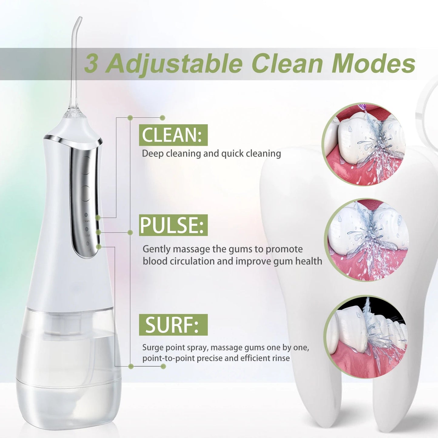 5 Modes Oral Irrigator USB Rechargeable Water Floss Portable Dental Water Flosser Jet 350ml Irrigator Dental Teeth Cleaner