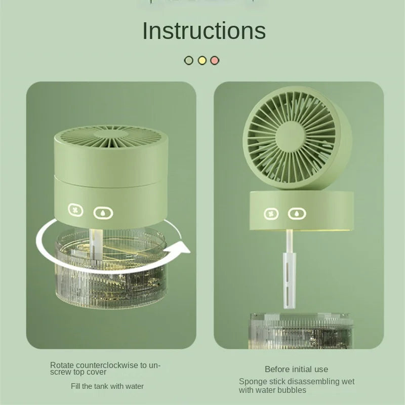 Spray Cooling Fan USB Mini Fan Desktop Turbine Foldable Cold Air Humidification Spray Fan Multifunctional Night Light