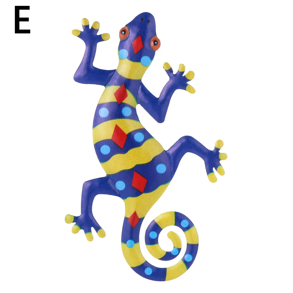 Metal Gecko Wall Decor Art Craft Inspirational Sculpture Hang Indoor Outdoor Home Garden Bedroom Office Landscape Decoration