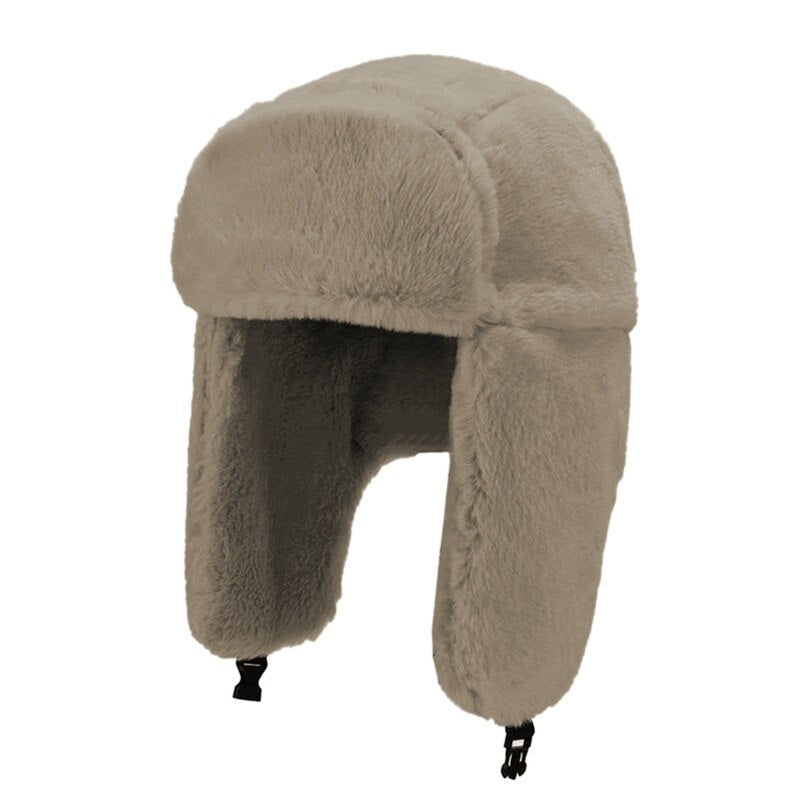 Fashion Women Winter Warm Faux Fur Bomber Hats Black White Solid Color Thicken Earflap Caps Autumn Winter Ear Protect Ski Hat