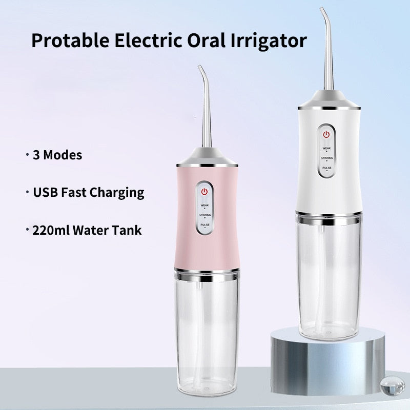 Portable Dental Irrigator Water Jet Flosser USB Rechargeable 3Mode Oral Irrigator Water Jet Floss Pick 220ml for Teeth Whitening