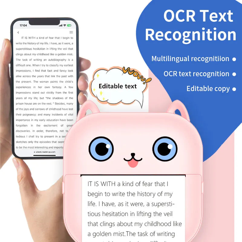 Mini Printer Thermal Photo Label Memo Study Notes Self-adhesive Label Wrong Question With USB Cable Bluetooth Multiple Fonts BT