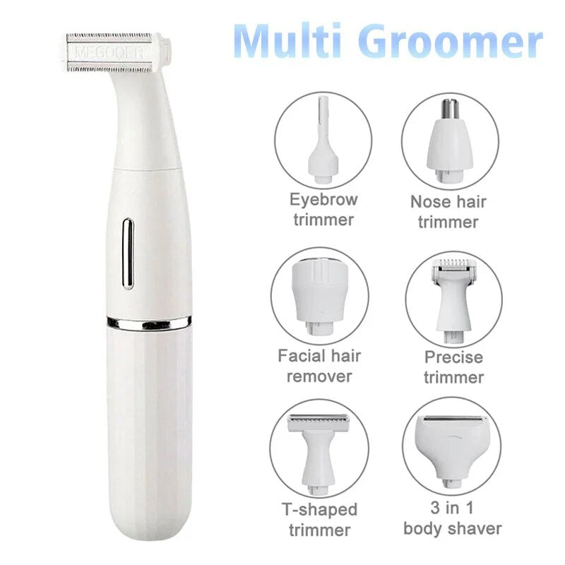 6 in 1 Men's Intimate Area Precision Shaver Bikini Line Sensitive Pubic Hair Shaver Face Nose Beard Trimmer
