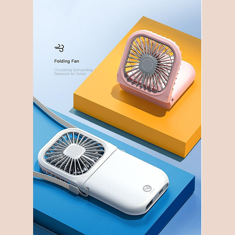Mini Cooling Fan Foldable Neck Hanging Fan USB Adjustable Rechargeable Air Cooler Phone Holder 3 Gears Summer Cooling Fan Summer