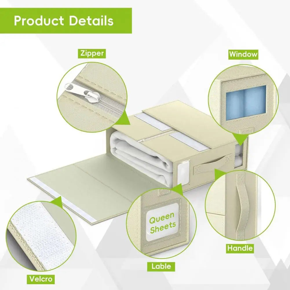 Portable Handle Bed Sheet Box Bed Sheet Storage Box Capacity Bed Sheet Storage Box with Window Dust Proof Foldable for Clothes