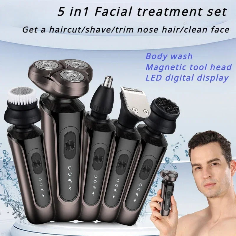 Men's 5-in-1 Multi-functional Electric Shaver Home Hair Clipper Set Washable Nose Hair Cleaner