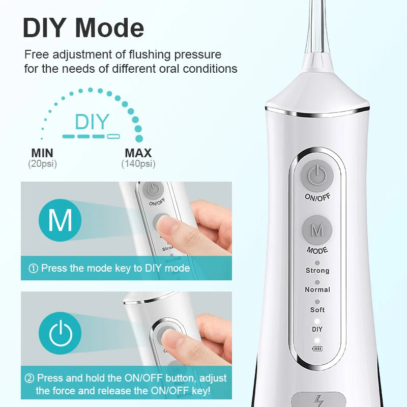 Oral Irrigator Tooth Scaler 4-speed Adjustment Water Flosser Portable Dental Water Jet IPX7 Waterproof Teeth Cleaner