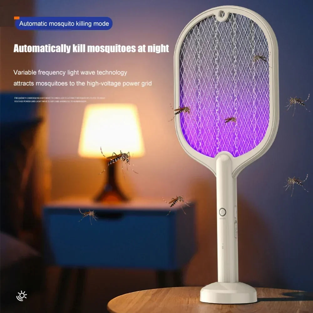 2 in 1 Electric Insect Racket Swatter USB Rechargeable Led Light Hand-Held Mosquito Killer Fly Bug Zapper Trap Mosquito Swatter