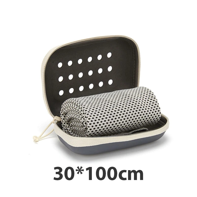 Quick Drying Cooling Towel Soft Breathable Chilly Sweat Absorption Cold Towel with Storage Box Sports Running Yoga Gym Club