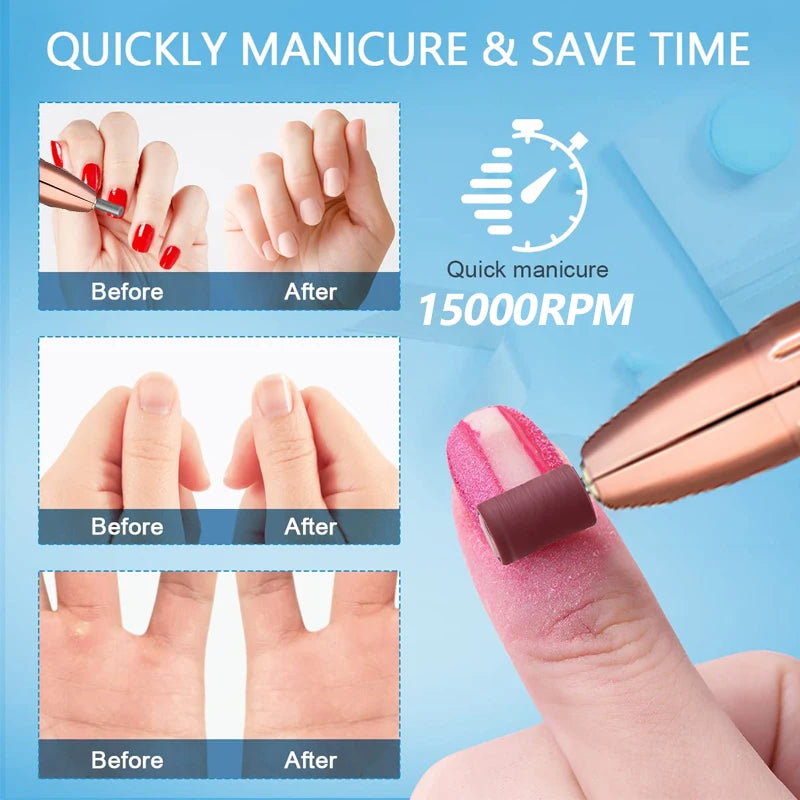 15000RPM Wireless Nail Drill USB Electric Nail Drill Machine For Manicure Milling Cutter Set For Gel Polishing Nail Equipment