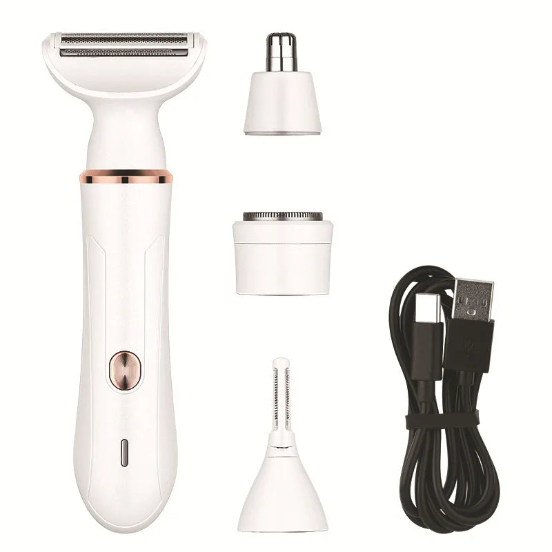 Electric Razor for Women 4-in-1 Lady Electric Shaver for Face Nose Legs and Underarm Bikini Trimmer for Women Wet & Dry Painless