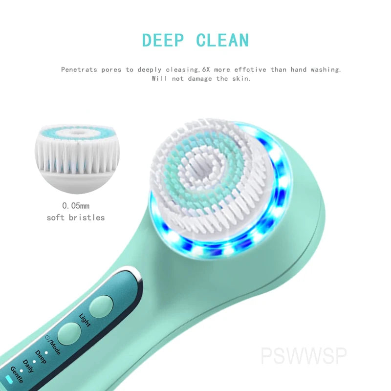 Electric Facial Cleansing Brush LED Face Cleanser Brush IPX7 Waterproof Face Scrubber Deep Cleaning Exfoliation Face Spin Brush
