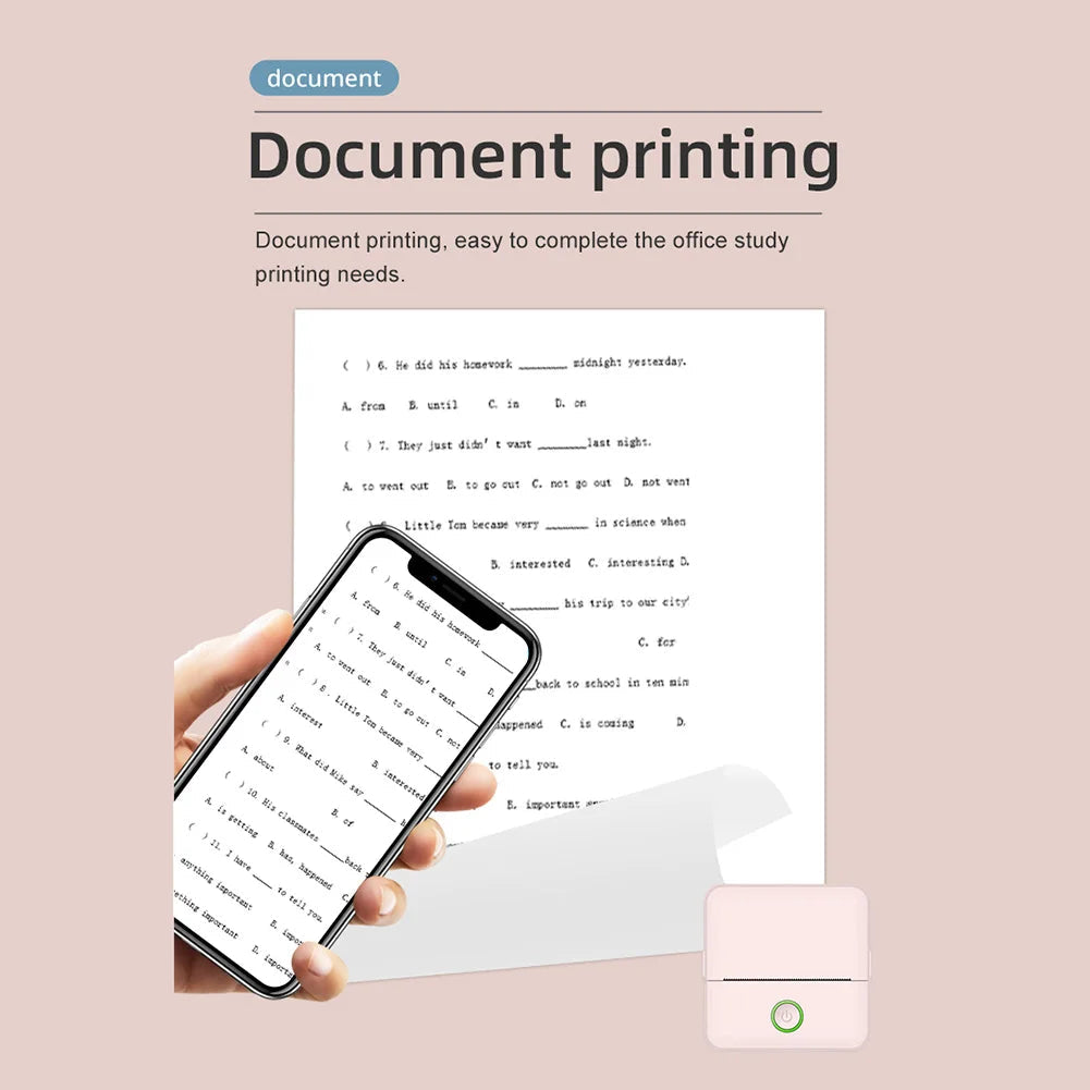 Wirelessly BT 200dpi Mini Thermal Printer with 6 Rolls Paper Label Maker BT Inkless Thermal Printer Support for iOS Android