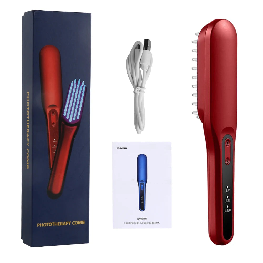 LED Light Red Phototherapy Massage Vibration Comb Electric Hair Growth Comb Infrared Laser Hair Care Style Anti-Hair Loss Hair