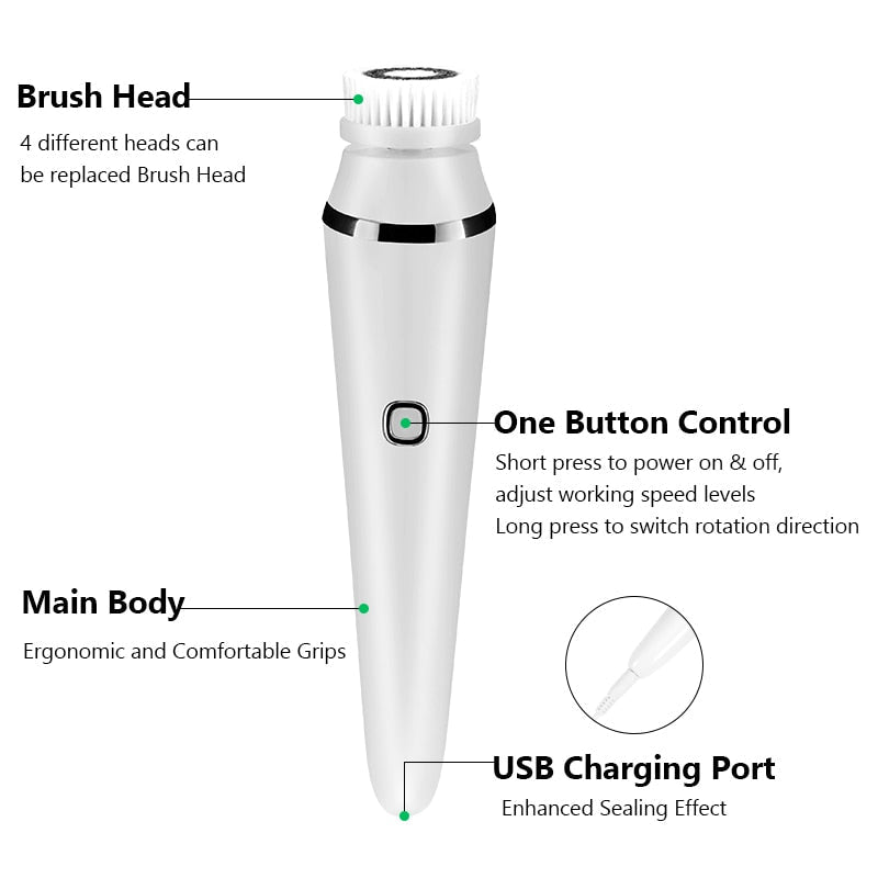 Electric 4 in1 Face Cleansing Brush Sonic Blackhead Exfoliating Face Cleaner Skin Tightening Massager Home Skin Care