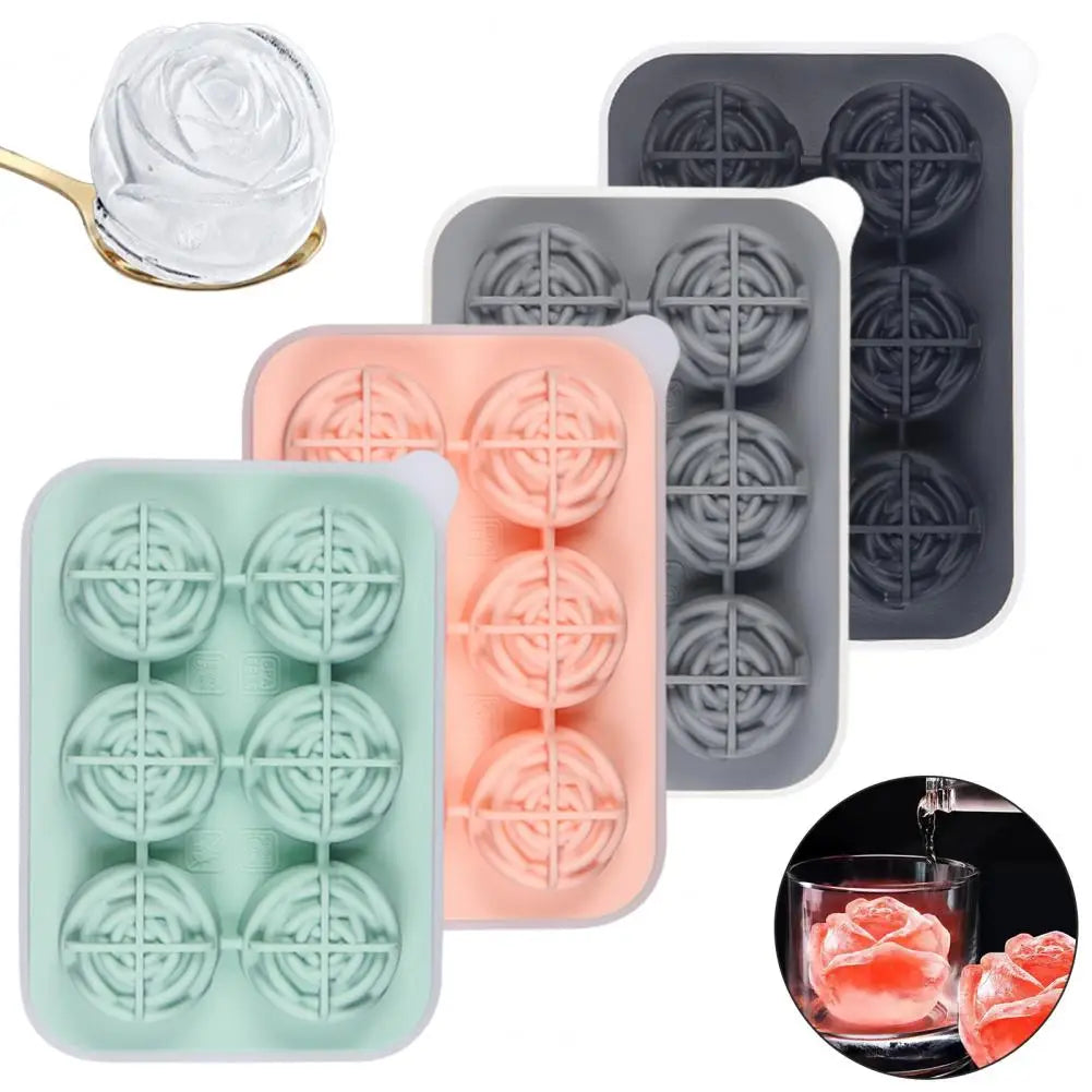 Food-grade Ice Mould Food-grade Silicond Rose Ice Tray 6 Compartment Ice Ball Mold for Drinks Chocolate Candy Whisky for Milk