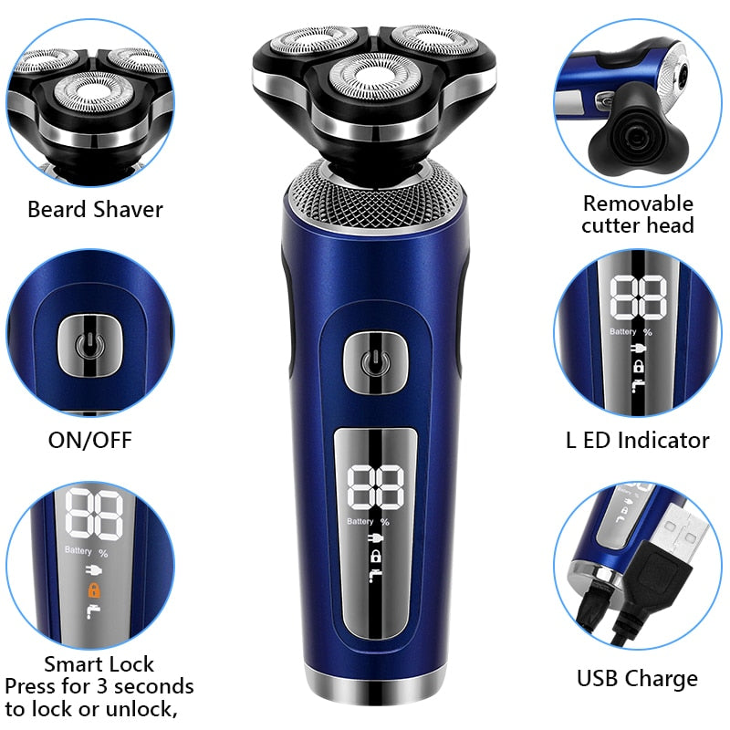4 in 1 Electric Shaver 3D Floating Cutters USB Fast Charge Shaving Razor Machine for Men Blades Portable Beard Trimmer Clipper