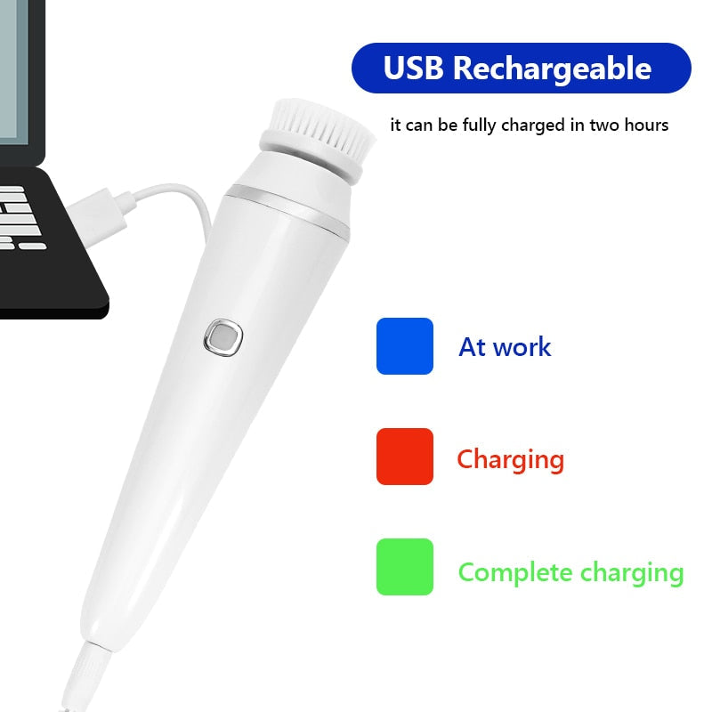 Electric 4 in1 Face Cleansing Brush Sonic Blackhead Exfoliating Face Cleaner Skin Tightening Massager Home Skin Care