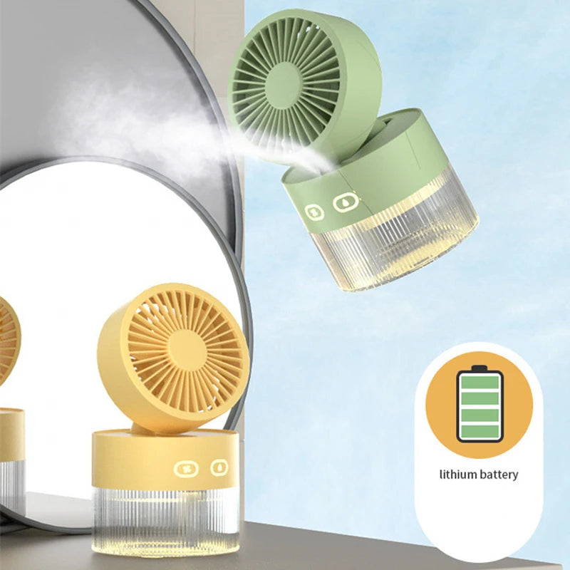 Spray Cooling Fan USB Mini Fan Desktop Turbine Foldable Cold Air Humidification Spray Fan Multifunctional Night Light