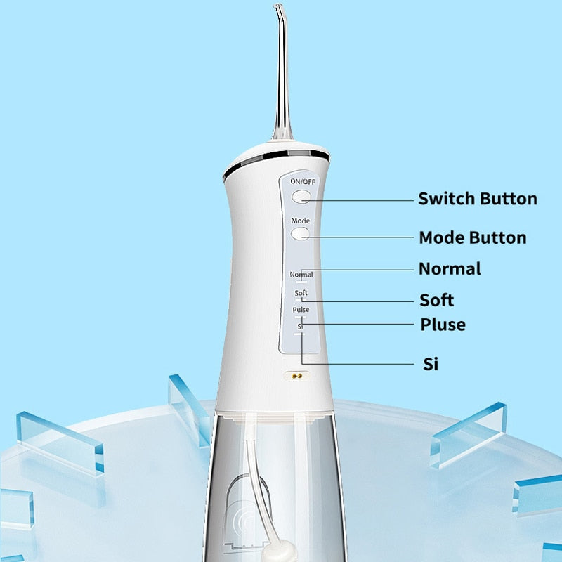 300ml Portable Oral Irrigator USB Rechargeable Dental Water Flosser 4Modes Water Jet Floss IPX7 Waterproof Teeth Cleaner 4Nozzle
