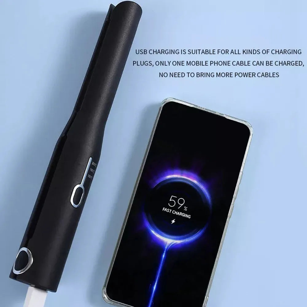 Flat Iron Mini 2 IN 1 Roller USB 2600mAh Cordless Hair Straightener Wireless Portable Curler Roller Dry and Wet Use Styling Tool