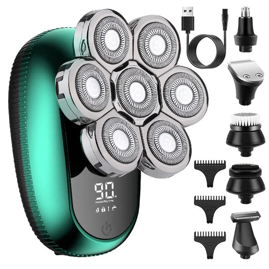 6 in 1 Electric Head Shaver for Bald Men 7D Floating Cutter Beard Trimmer Clipper Shaving USB Wireless Charging