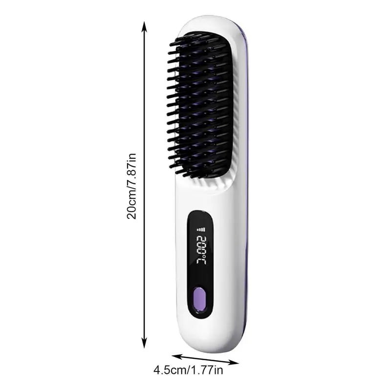 Hair Straightener Brush Electric Hot Comb With 3 Heating Settings USB Charging 30s Heat-up Negative Ion Hair Styling Accessories